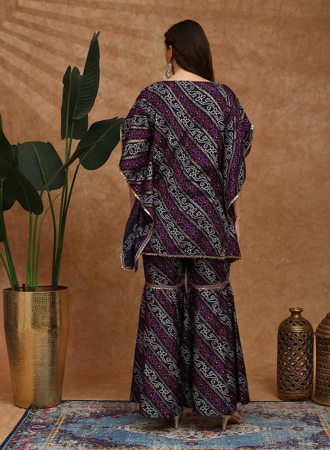 globus Women Bandhani Ethnic Coin Detail Tunic and Sharara Festive Co-Ords